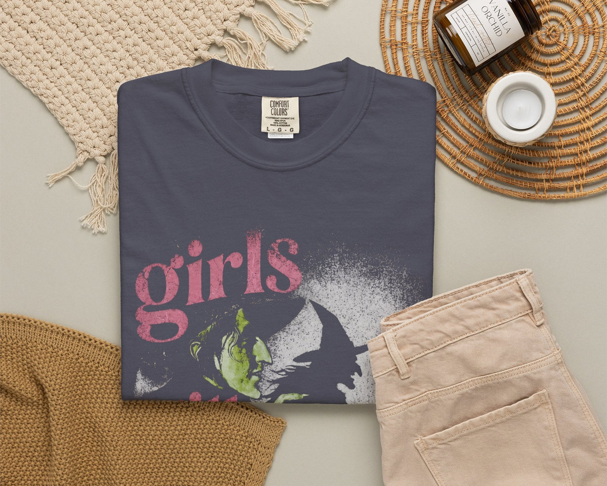 Girls Will Be Girls vintage witch graphic t-shirt in Navy garment-dyed ring-spun cotton