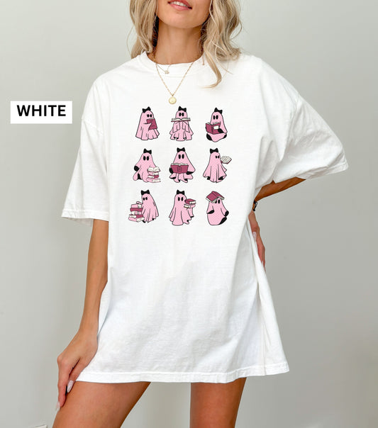 Pink Ghosts Reading Books T-shirt