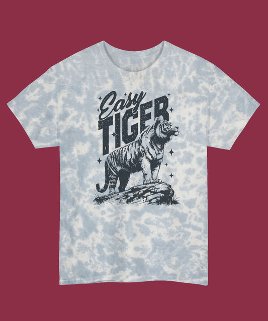 Easy Tiger Unisex Tie Dye Tee, Retro Graphic Shirt, Festival Wear, Summer Outfit, Gift for Nature Lovers, Handmade Clothing
