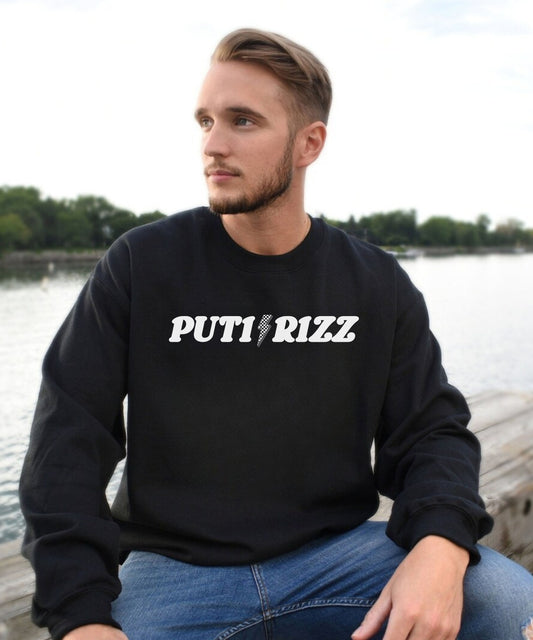Puti Rizz Funny Statement Sweatshirt โ Bold Graphic Checkerboard Pullover