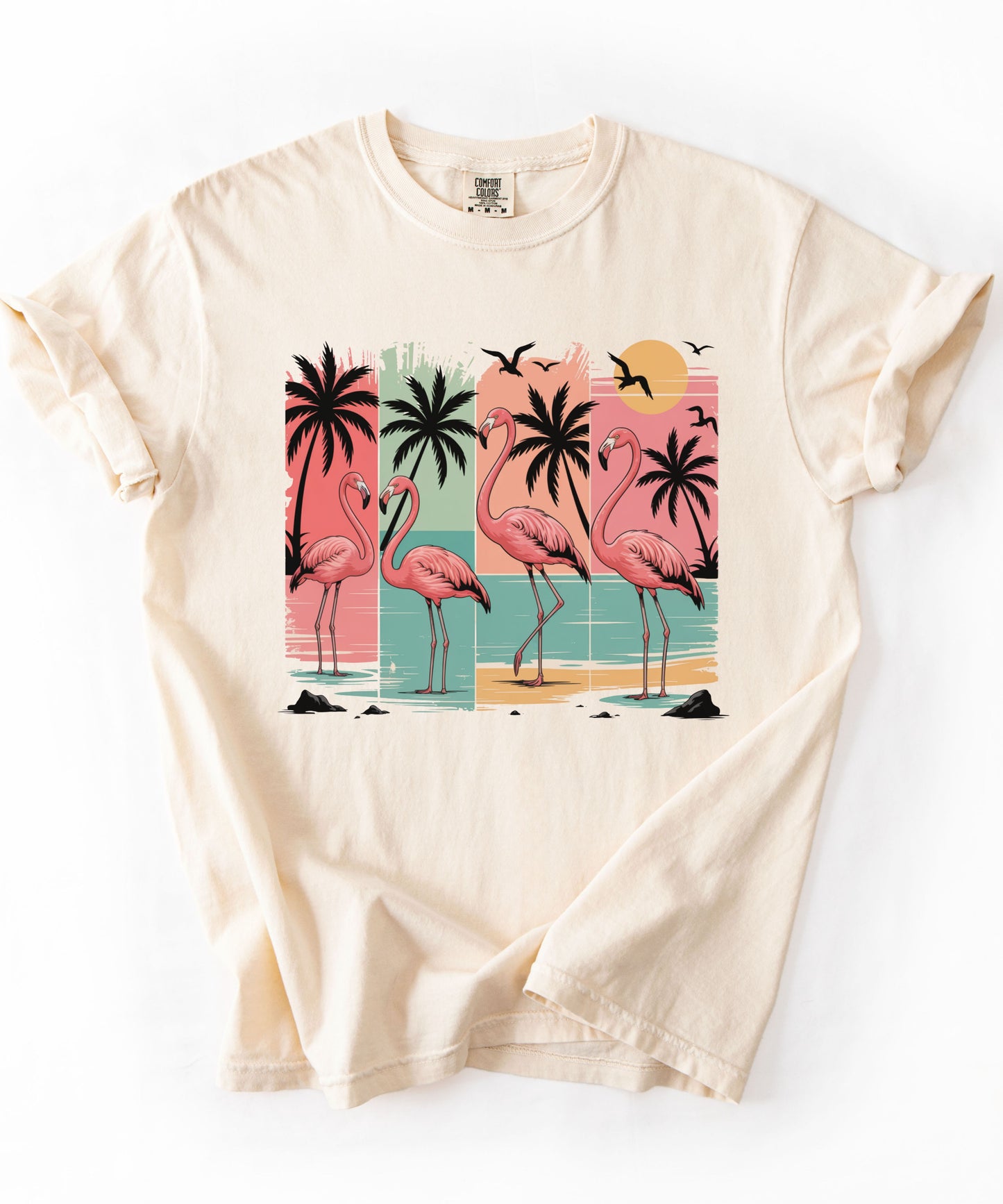 Flamingo Sunset T-Shirt — Tropical Beach Palm Graphic Tee