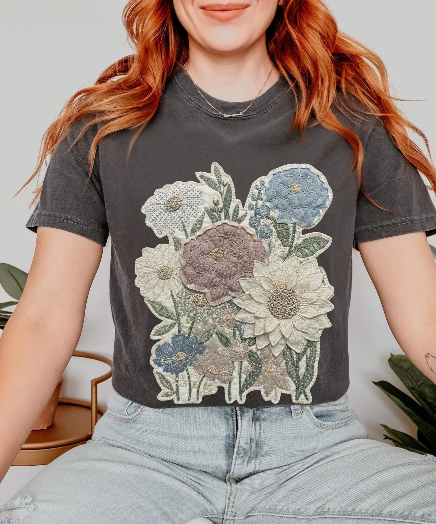 Vintage Floral Faux Patchwork Comfort Colors T-Shirt