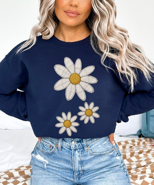 Faux Patchwork Daisy Sweatshirt