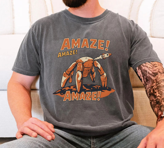 Amaze Rocky Comfort Colors Shirt in Pepper – sci-fi graphic tee, soft garment-dyed unisex fit
