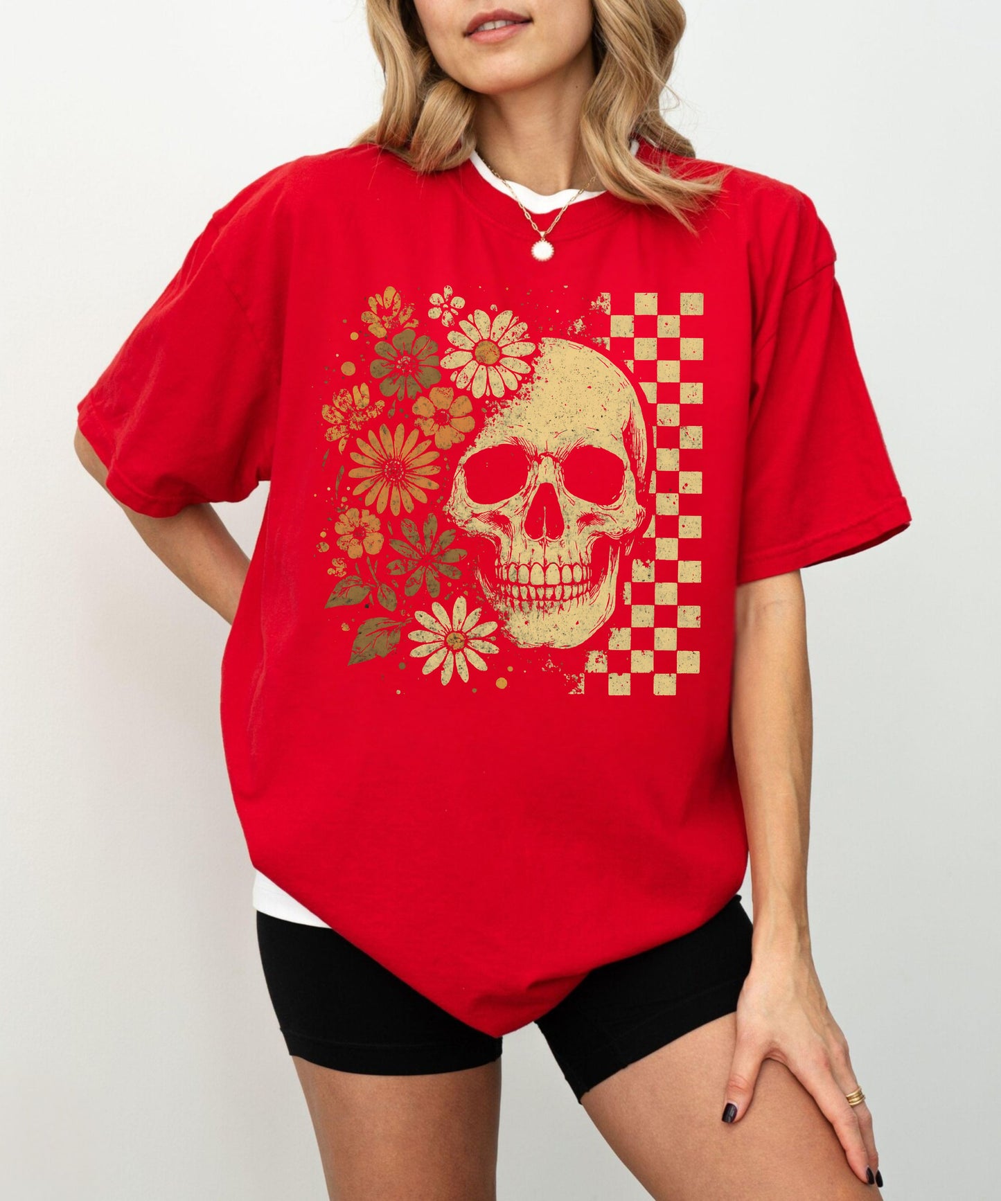Skull & Daisies Halloween Graphic T-Shirt