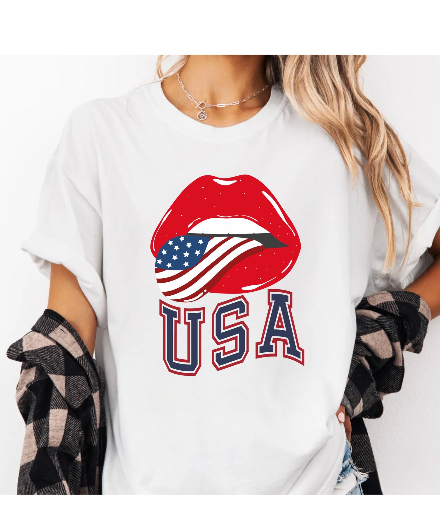 USA Flag Lip Graphic T-Shirt