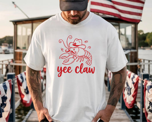 Yee Claw lobster cowboy graphic tee in White โ Comfort Colors garment-dyed summer shirt