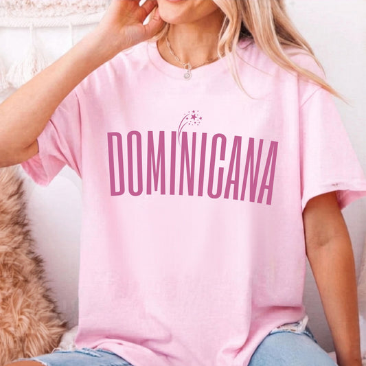 Dominicana graphic t-shirt in Blossom โ vintage garment-dyed island pride tee with elongated chest print, relaxed fit