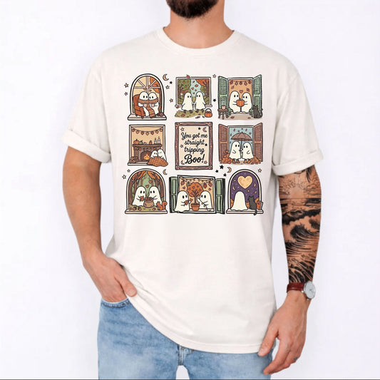 Ivory unisex ghost graphic tee - You Got Me Straight Tripping Boo print