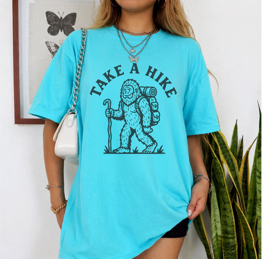 Take a Hike T-Shirt in Lagoon Blue — Bigfoot hiking graphic tee