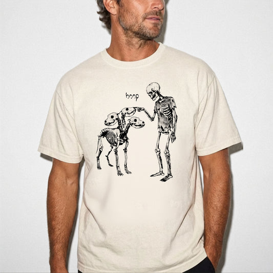 Ivory garment-dyed Boop Skeleton Cerberus graphic t-shirt — GodaStudio