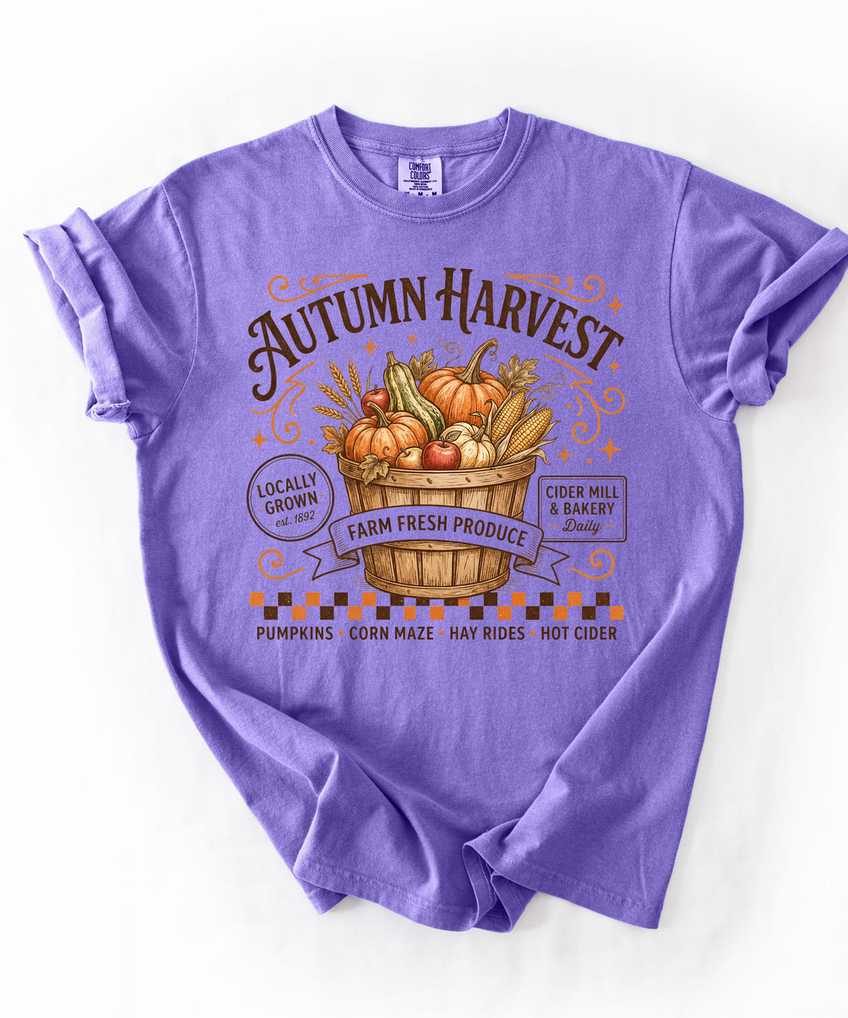 Autumn harvest pumpkin farm graphic tee in Violet— heavyweight garment-dyed cotton t-shirt