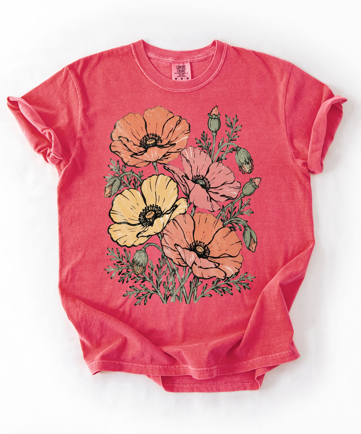 Floral Poppy Bouquet T-Shirt — Vintage Wildflower Graphic Tee