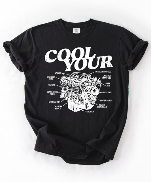 Cool your engine mechanic graphic tee in Black— vintage automotive illustration shirt