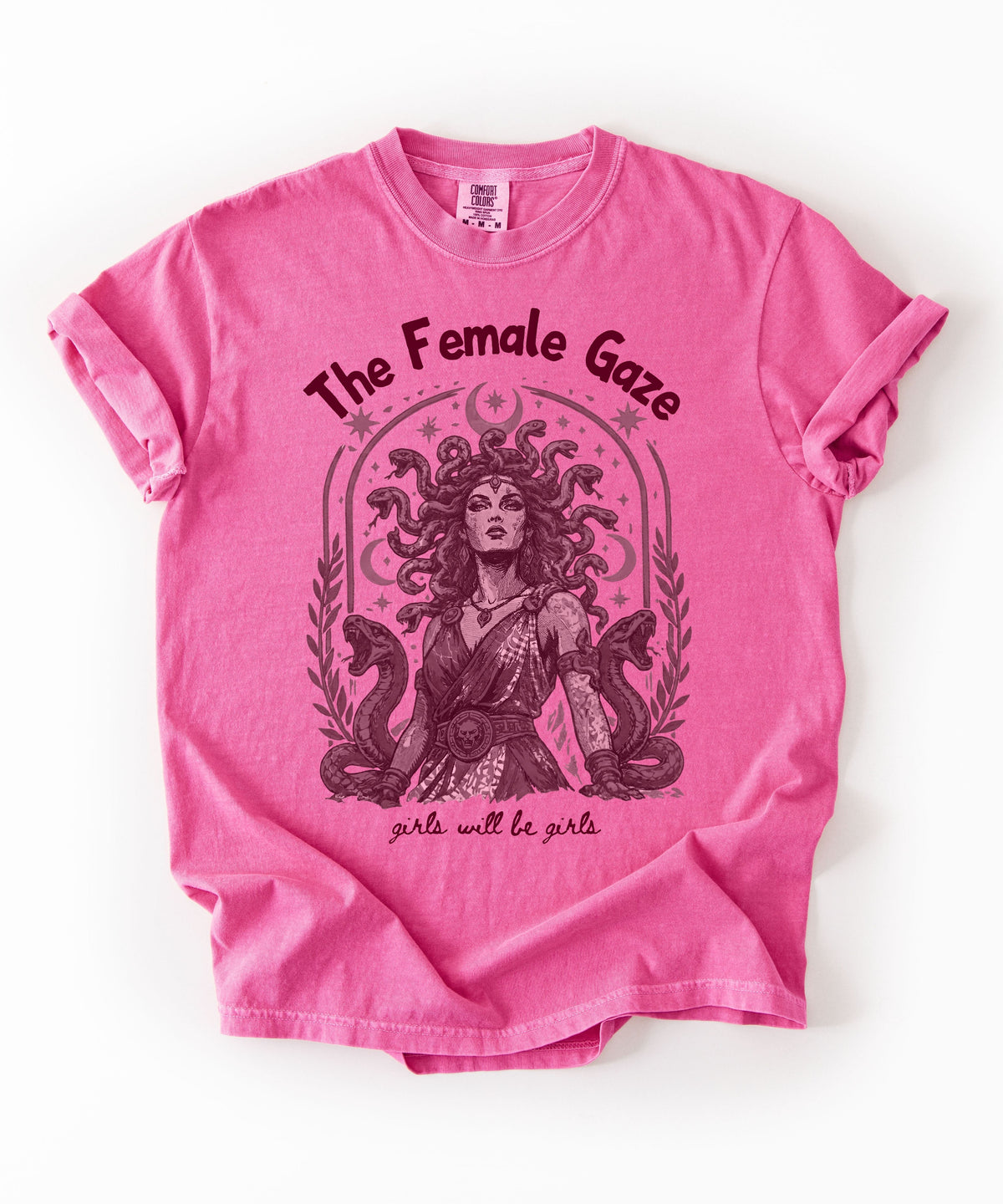 Crunchberry Female Gaze Medusa graphic tee — feminist empowerment shirt, vintage ink print