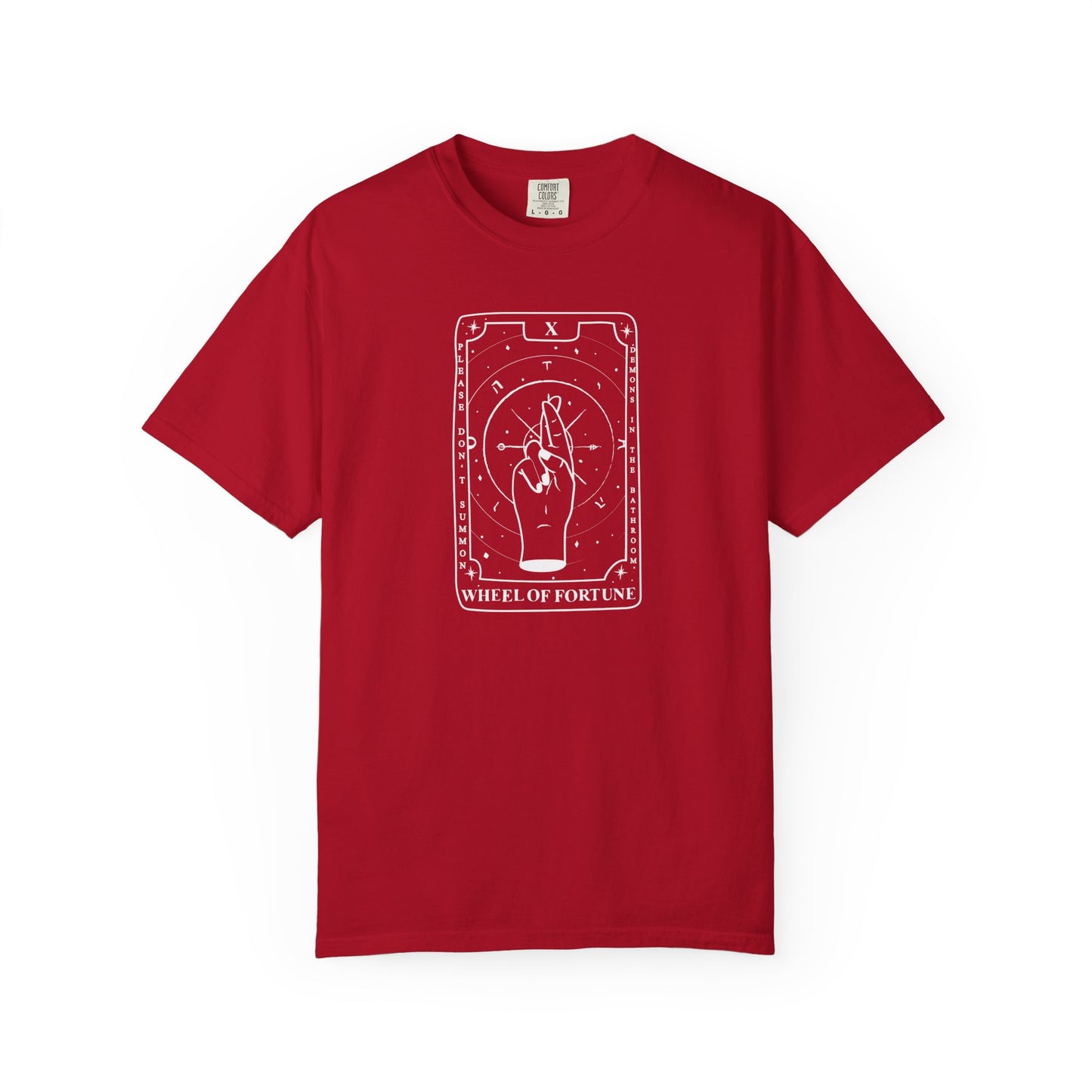 Wheel of Fortune Tarot T-Shirt Do Not Summon Demons in the Bathroom – Red