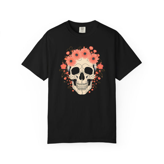 Floral Skull Graphic T-Shirt in Black โ dark floral crown gothic tee