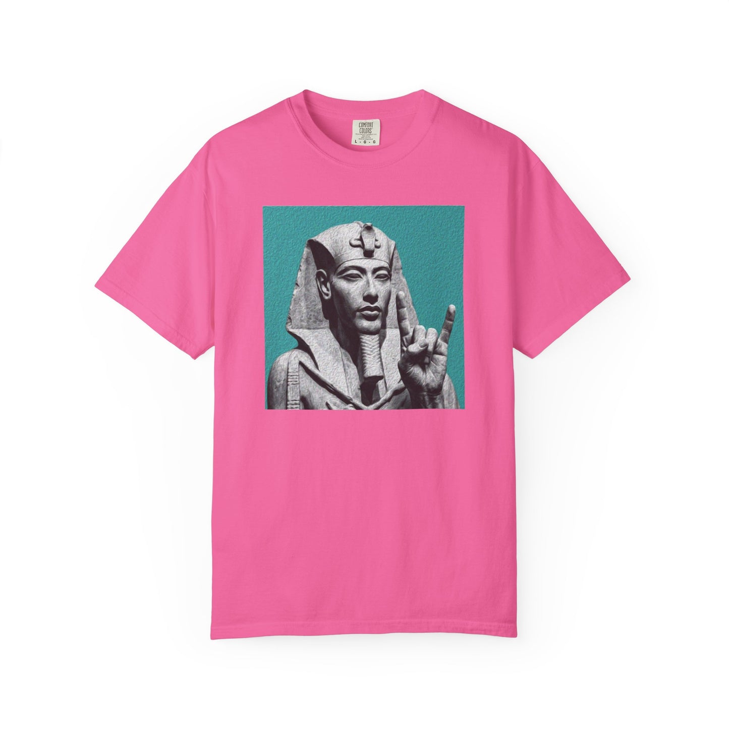Egyptian Pharaoh Graphic T-Shirt in Neon pink — vintage Egyptian statue graphic, garment-dyed heavyweight cotton tee