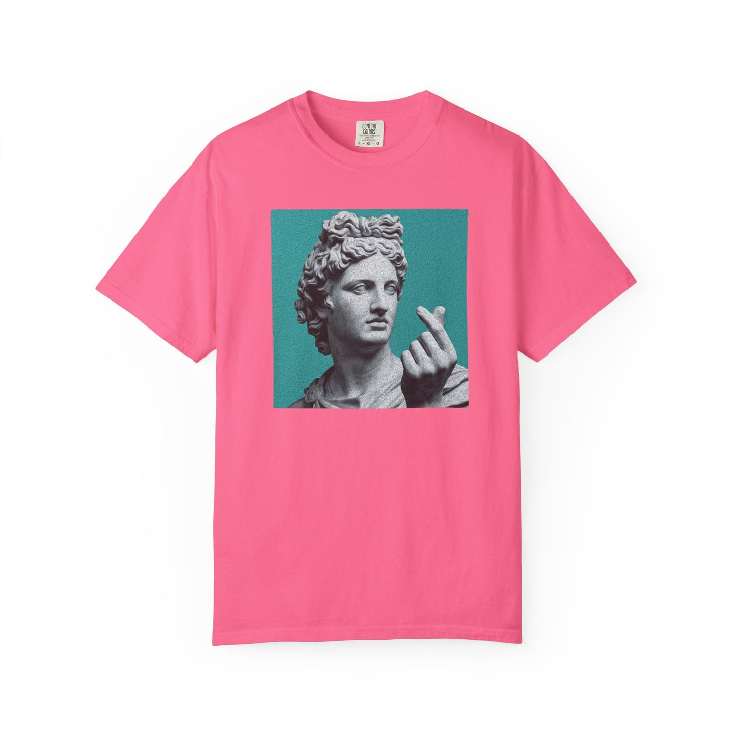 Statue Heart Gesture T-Shirt in Crunchberry — marble statue heart gesture graphic, vintage art garment-dyed tee