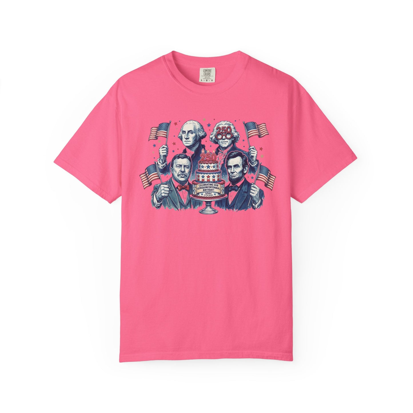 Founding Fathers Birthday Party T-Shirt in Crunchberry — funny patriotic garment dyed tee, S–4XL