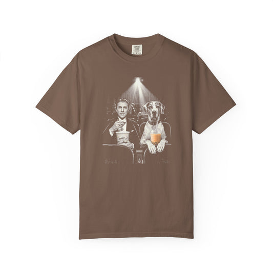 Movie Night Dracula & Great Dane T-Shirt Scary Movie Dog Graphic Tee – Espresso