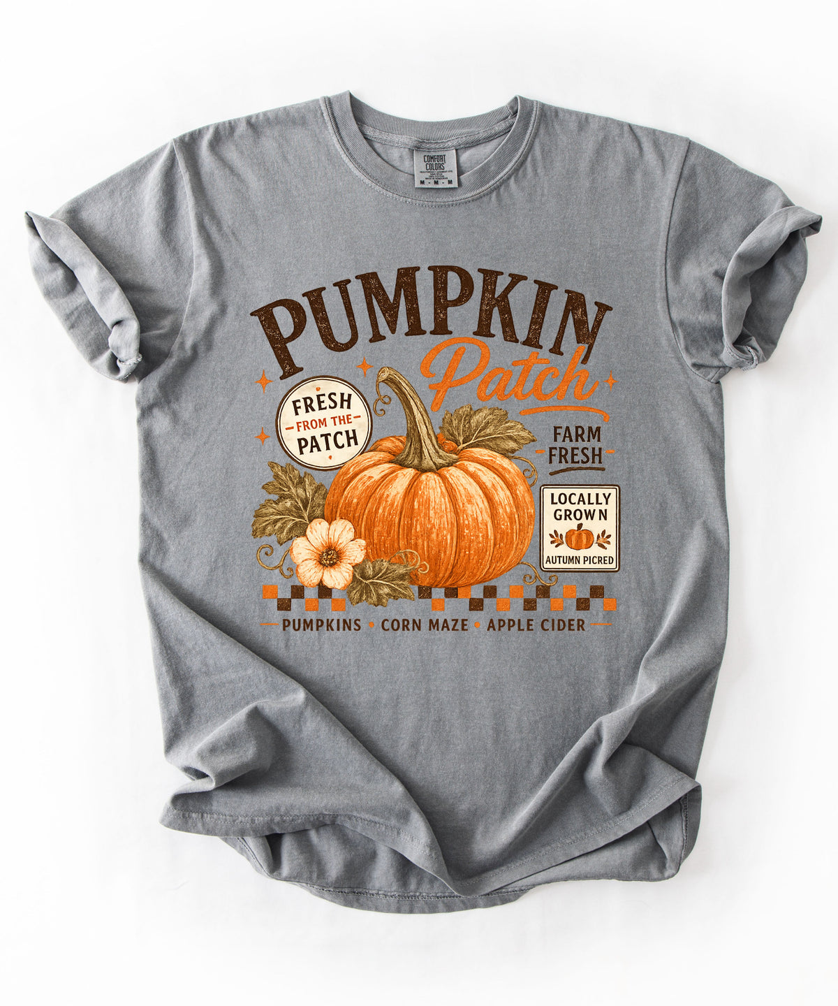 Farm fresh pumpkin patch graphic tee in Grey — heavyweight garment-dyed cotton t-shirt