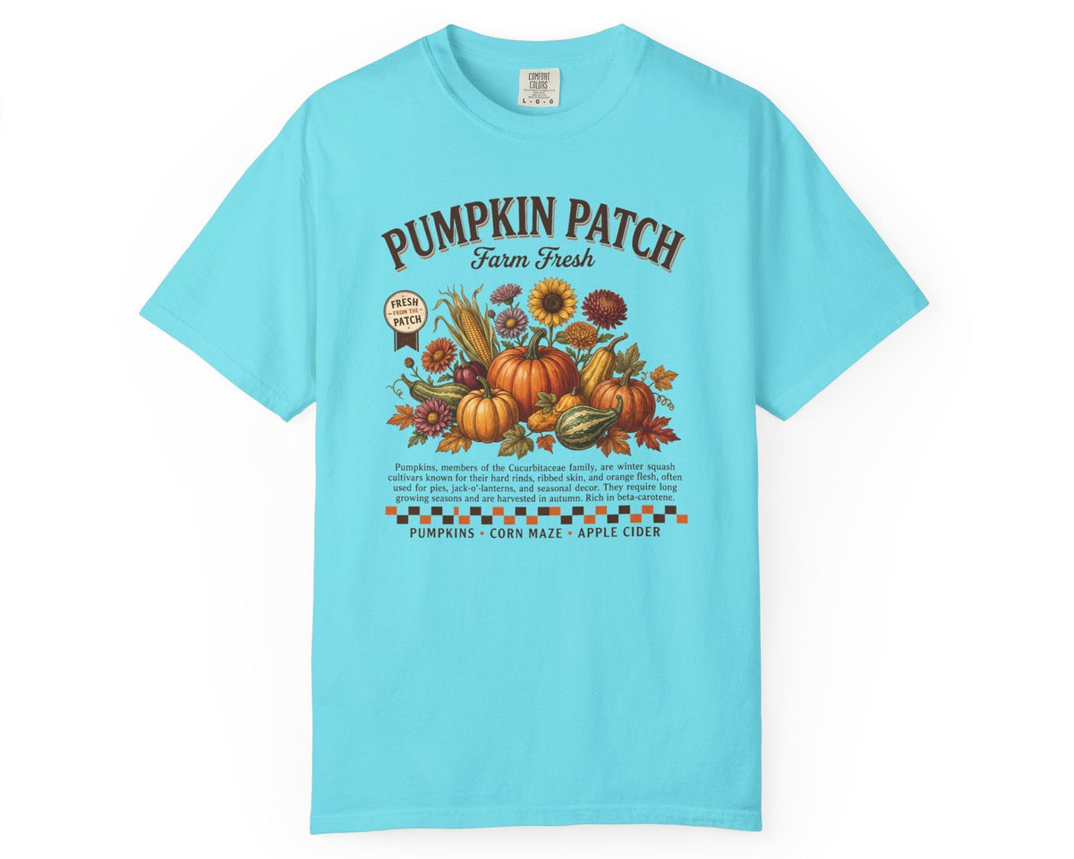 Farm fresh pumpkin patch graphic tee in Lagoon Blue — heavyweight garment-dyed cotton t-shirt