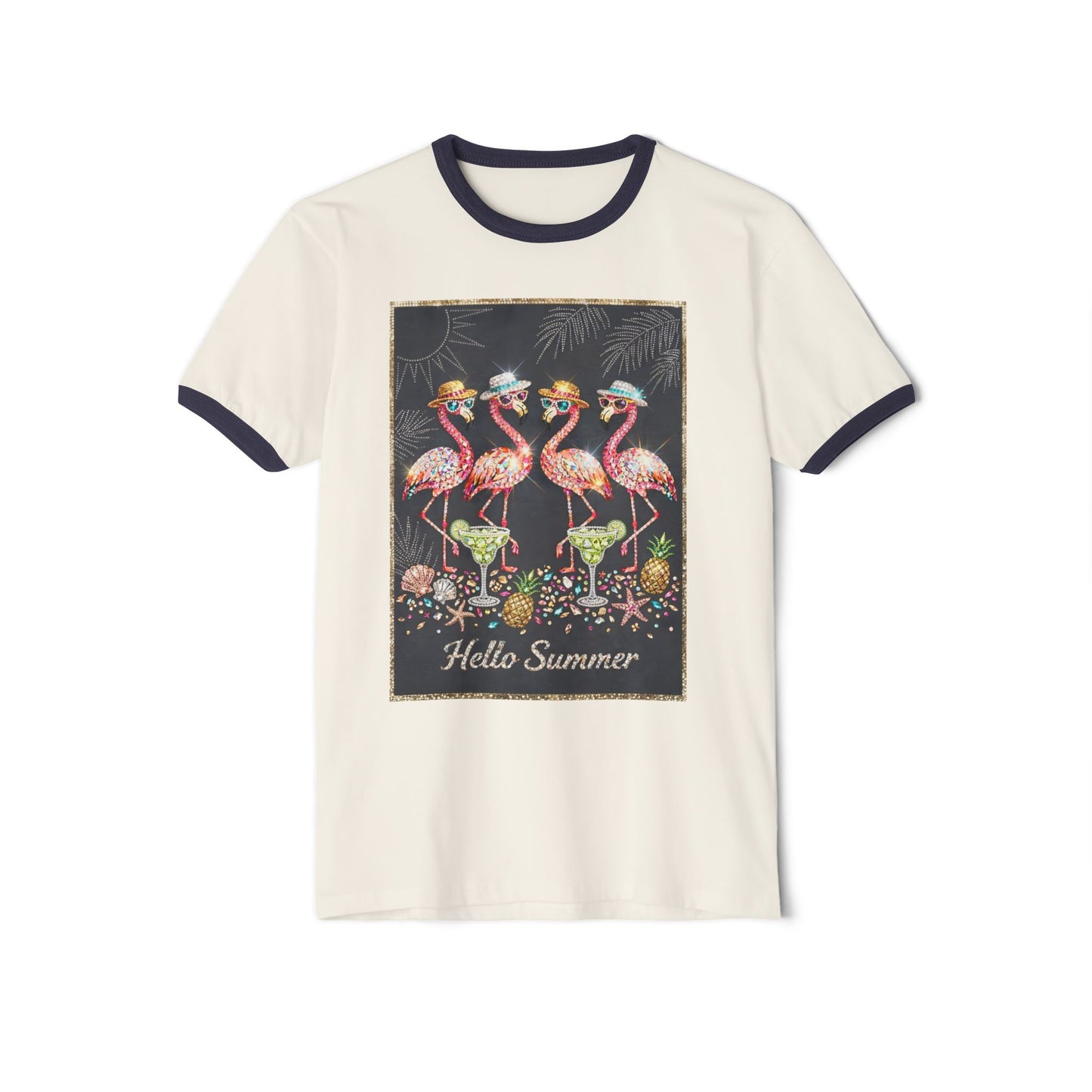 Hello Summer Flamingo Ringer T-Shirt