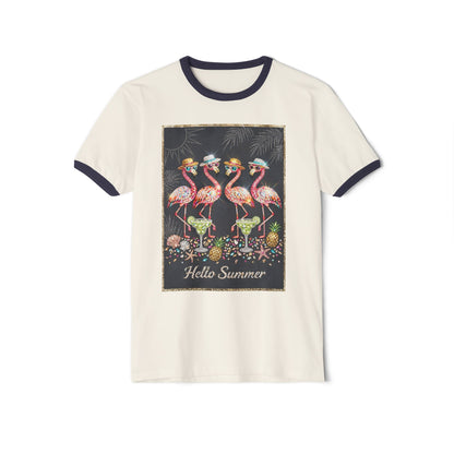 Hello Summer Flamingo Ringer T-Shirt