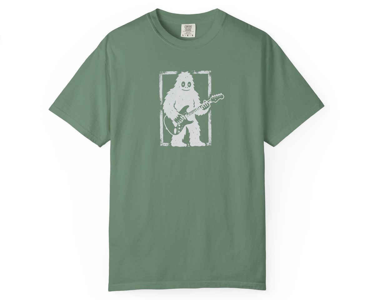 Light Green garment-dyed Bigfoot guitar graphic tee, heavyweight ring-spun cotton vintage band shirt