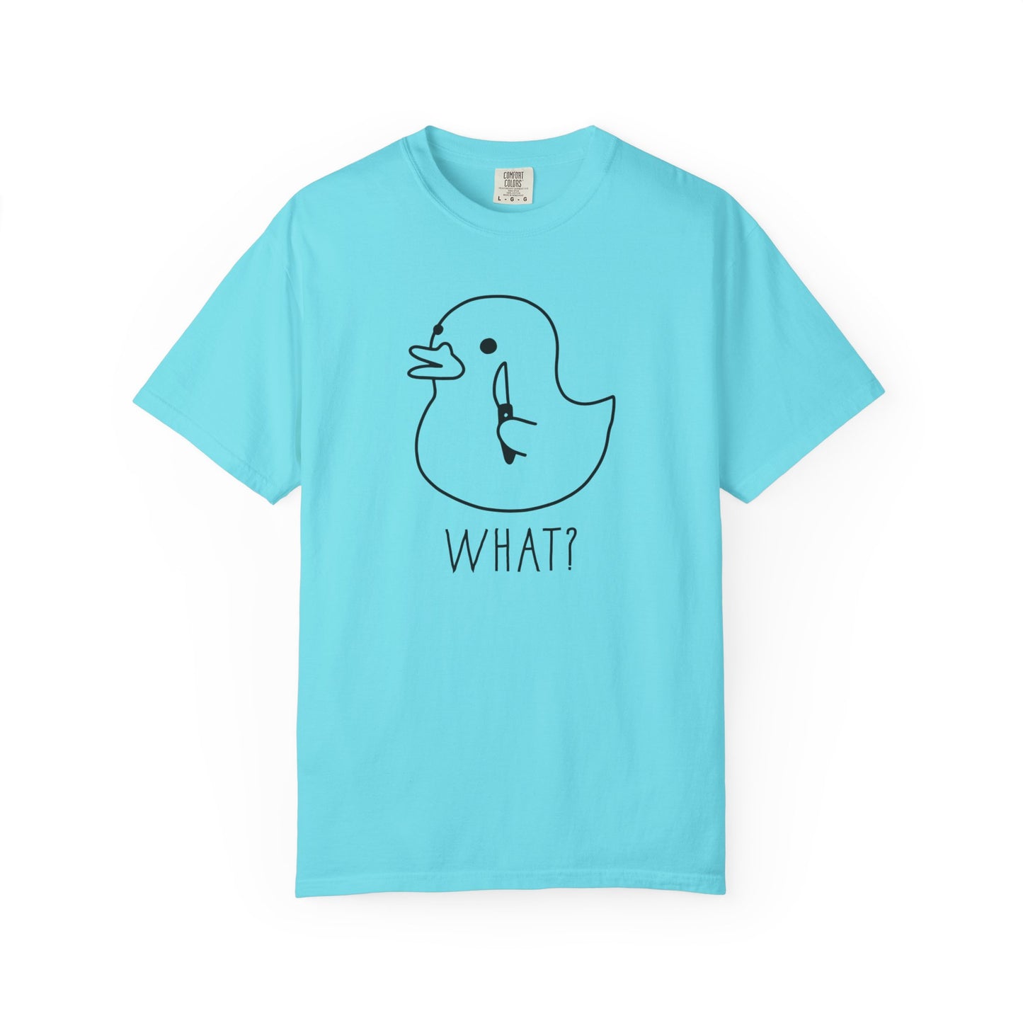 Silly Goose WHAT? Graphic T-Shirt in LAGOON BLUE — funny garment dyed goose meme tee