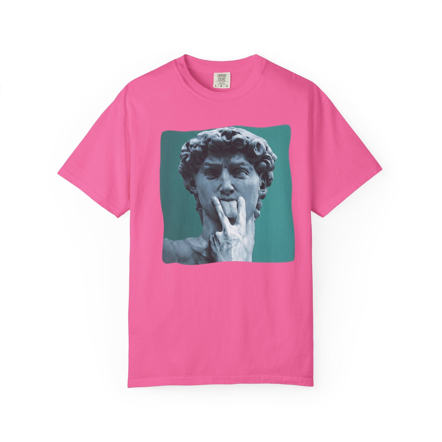 Statue of David Pop Art t-shirt in neon pink — heavyweight garment-dyed cotton tee
