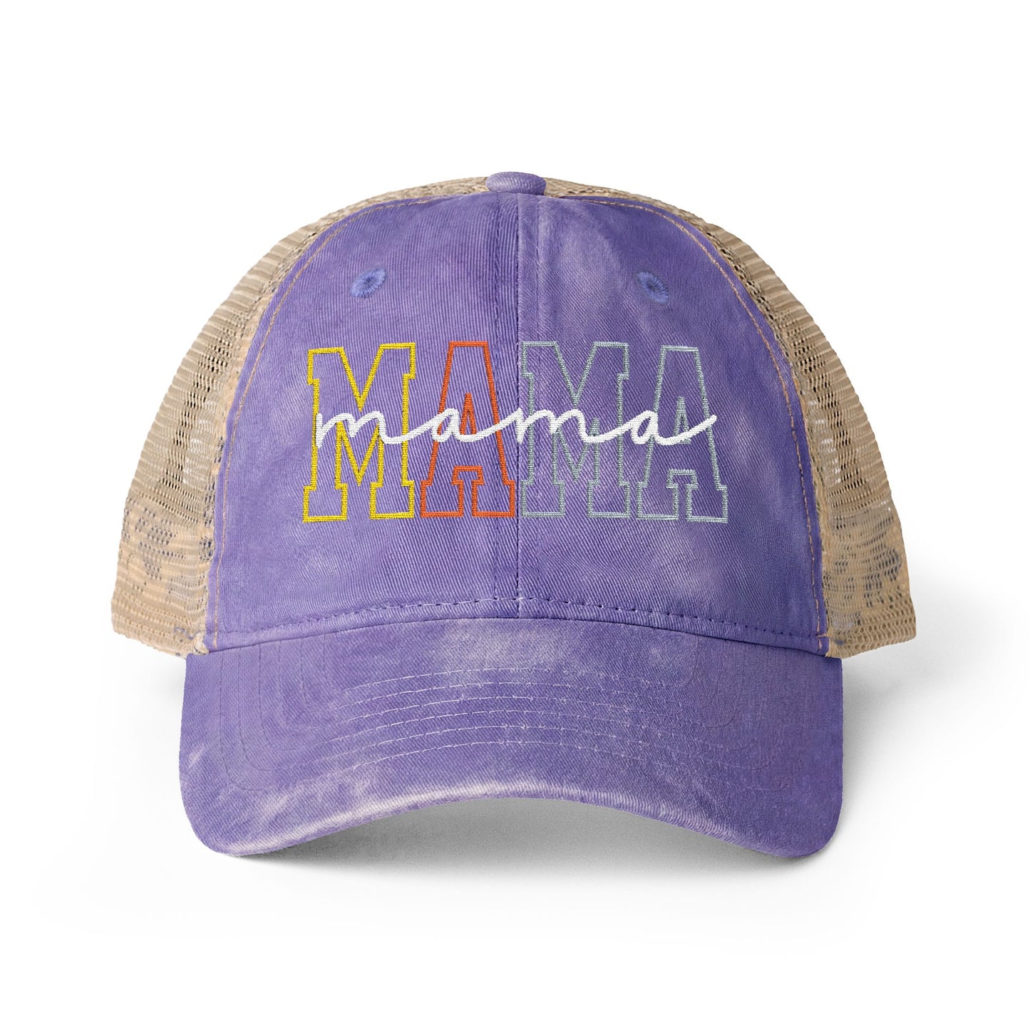 Embroidered MAMA Washed Mesh-Back Cap
