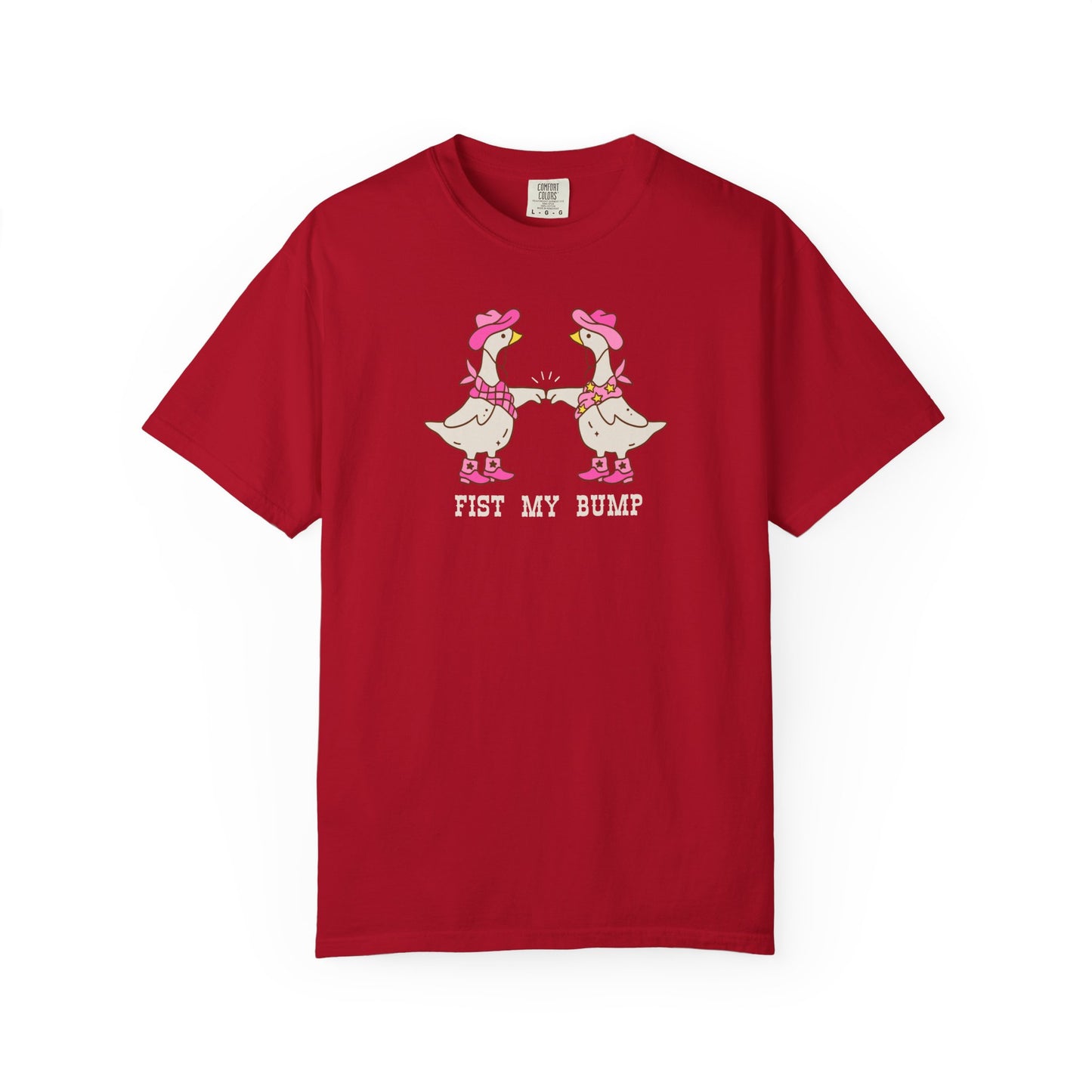 Funny Western Goose T-Shirt in Red — "Fist My Bump" silly graphic tee