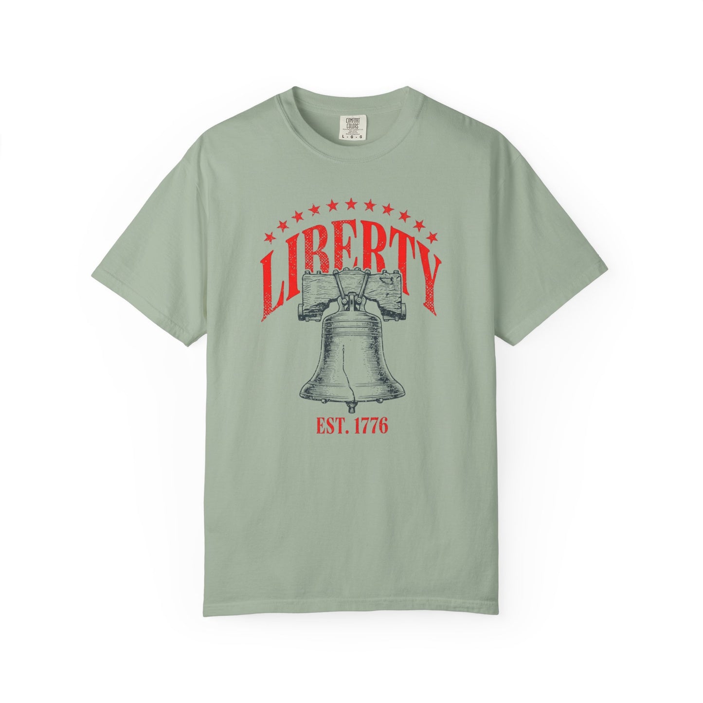 Liberty Bell T-Shirt EST. 1776 in Bay — vintage garment-dyed patriotic tee