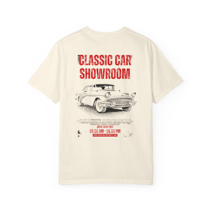 Classic Car Showroom Graphic T-Shirt — 'Old Boy Toy' Vintage Car Tee