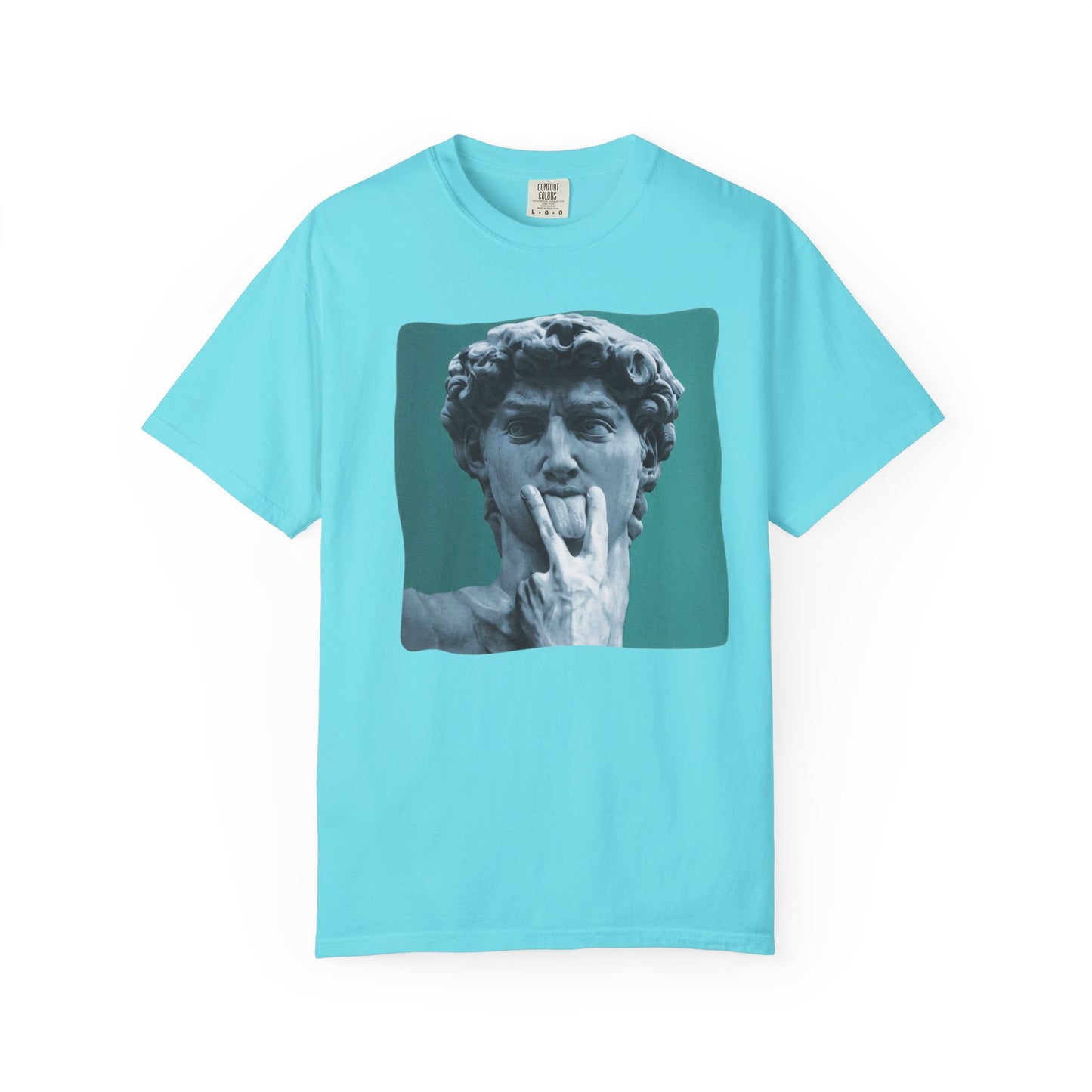 Statue of David Pop Art t-shirt in Lagoon Blue — heavyweight garment-dyed cotton tee
