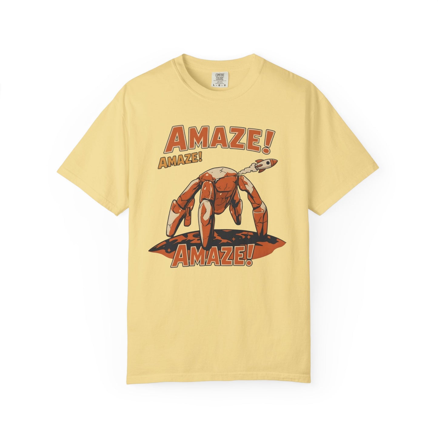 Amaze Rocky Comfort Colors Shirt in Butter – sci-fi graphic tee, soft garment-dyed unisex fit