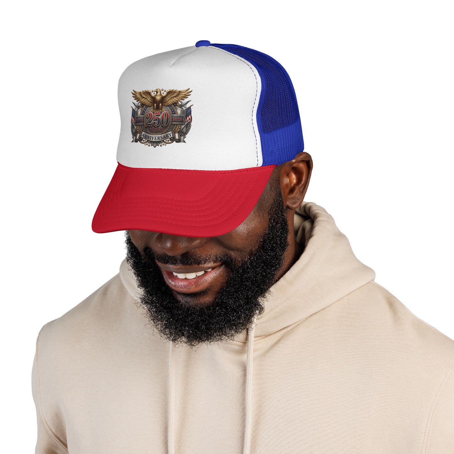 250th Anniversary Trucker Cap — Vintage Eagle Patriotic Mesh Hat