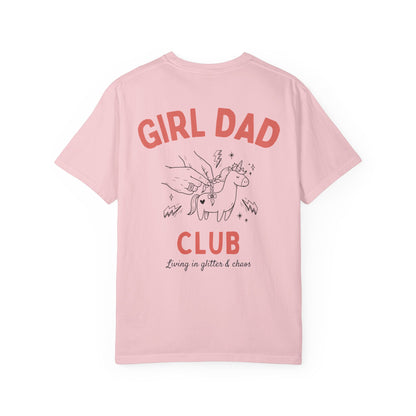 Girl Dad Club blossom t-shirt with graphic print on a plain background