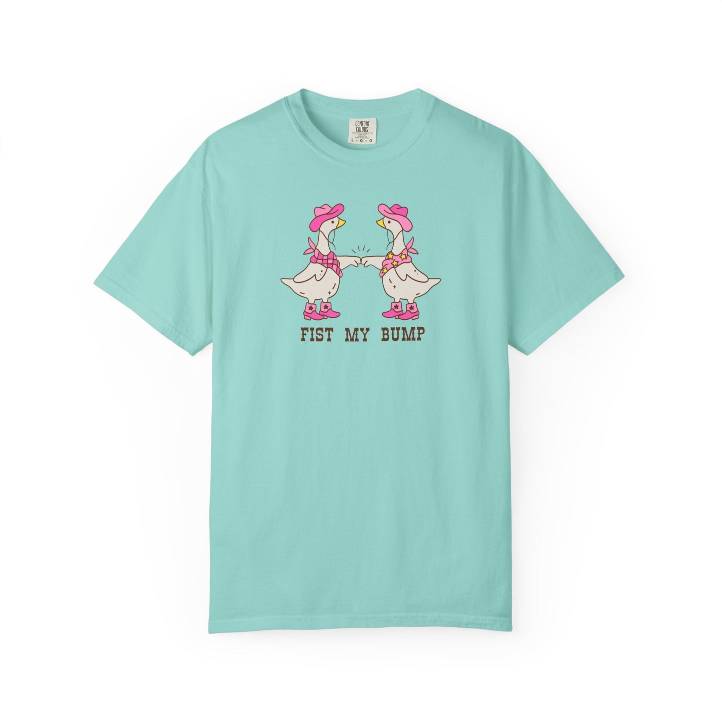 Funny Western Goose T-Shirt in Chalky Mint — "Fist My Bump" silly graphic tee