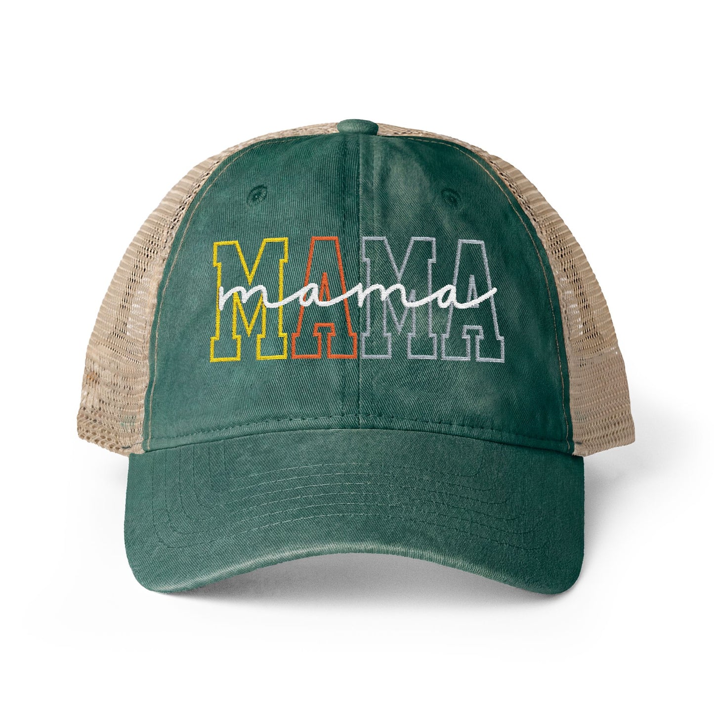 Embroidered MAMA Washed Mesh-Back Cap