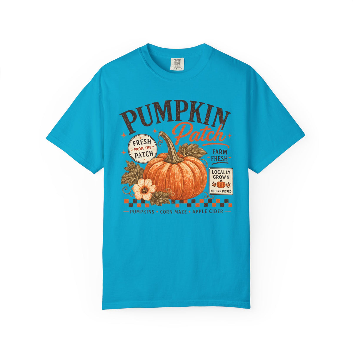 Farm fresh pumpkin patch graphic tee in Sapphire — heavyweight garment-dyed cotton t-shirt