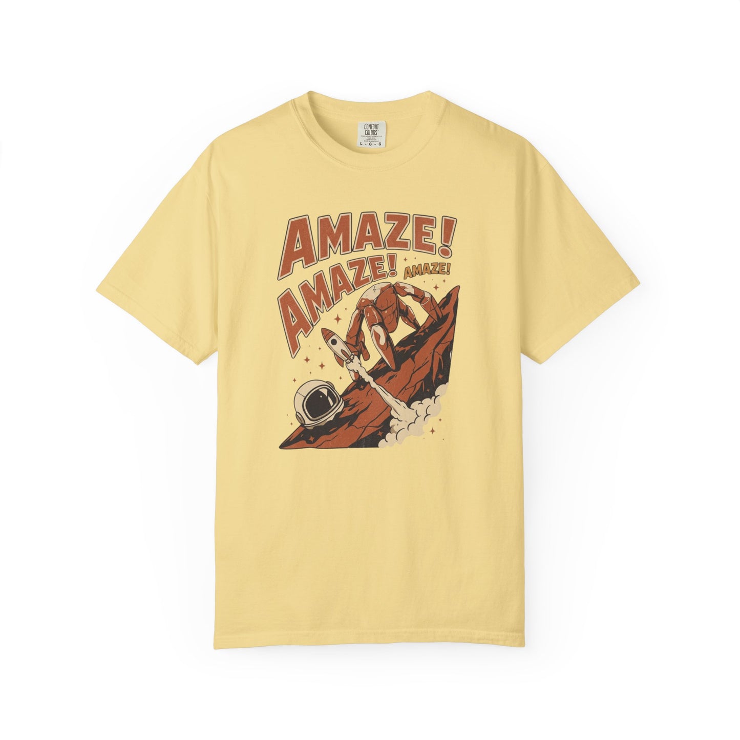 Amaze Rocky Comfort Colors Shirt in Butter – sci-fi graphic tee, soft garment-dyed unisex fit