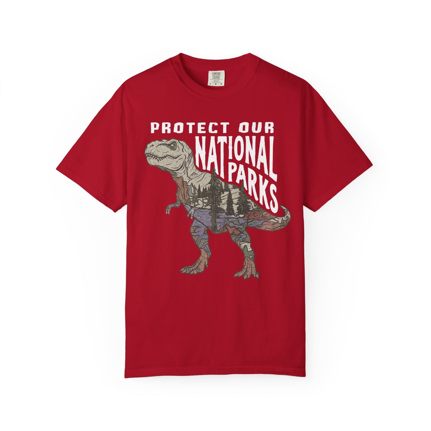 Protect Our National Parks T. Rex Graphic T-Shirt in Red — vintage dino conservation tee