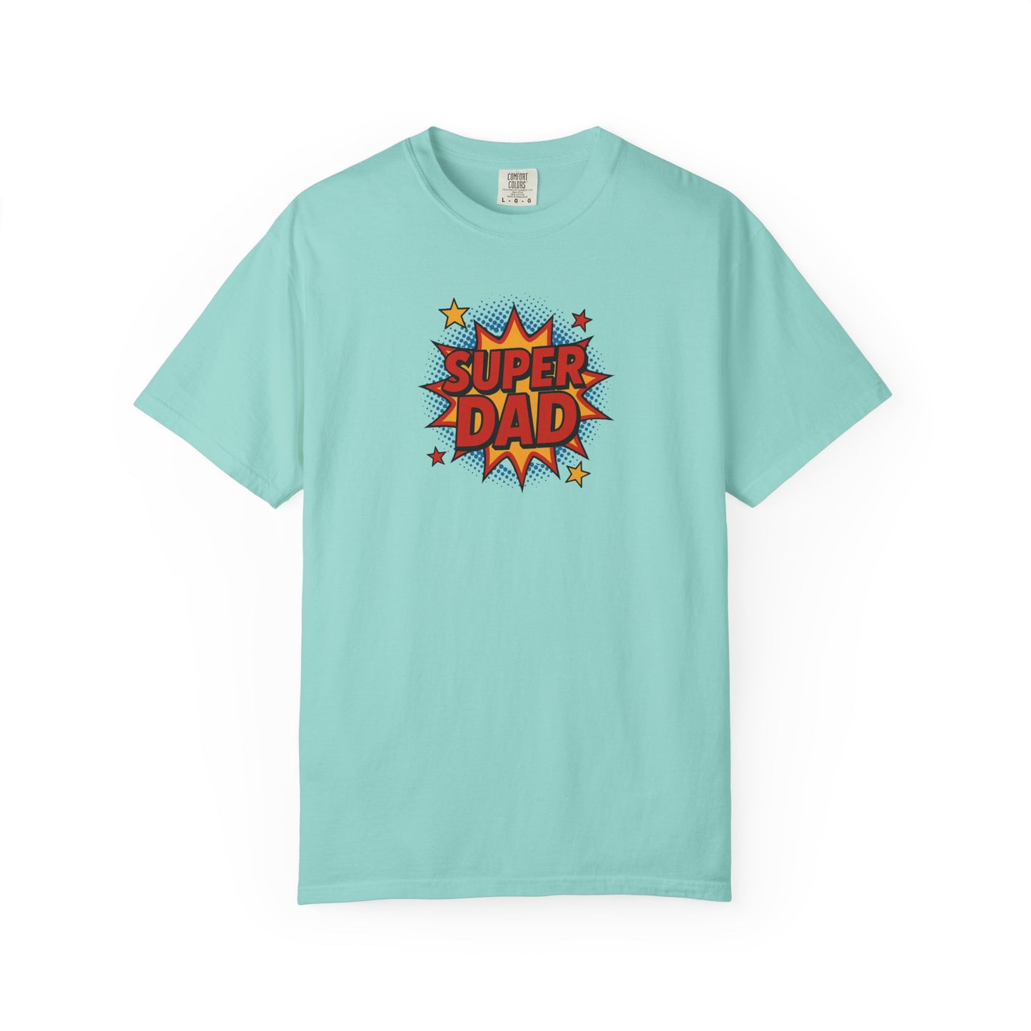 Super Dad comic graphic t-shirt in chalky mint — bold SUPER DAD burst graphic, Comfort Colors 1717
