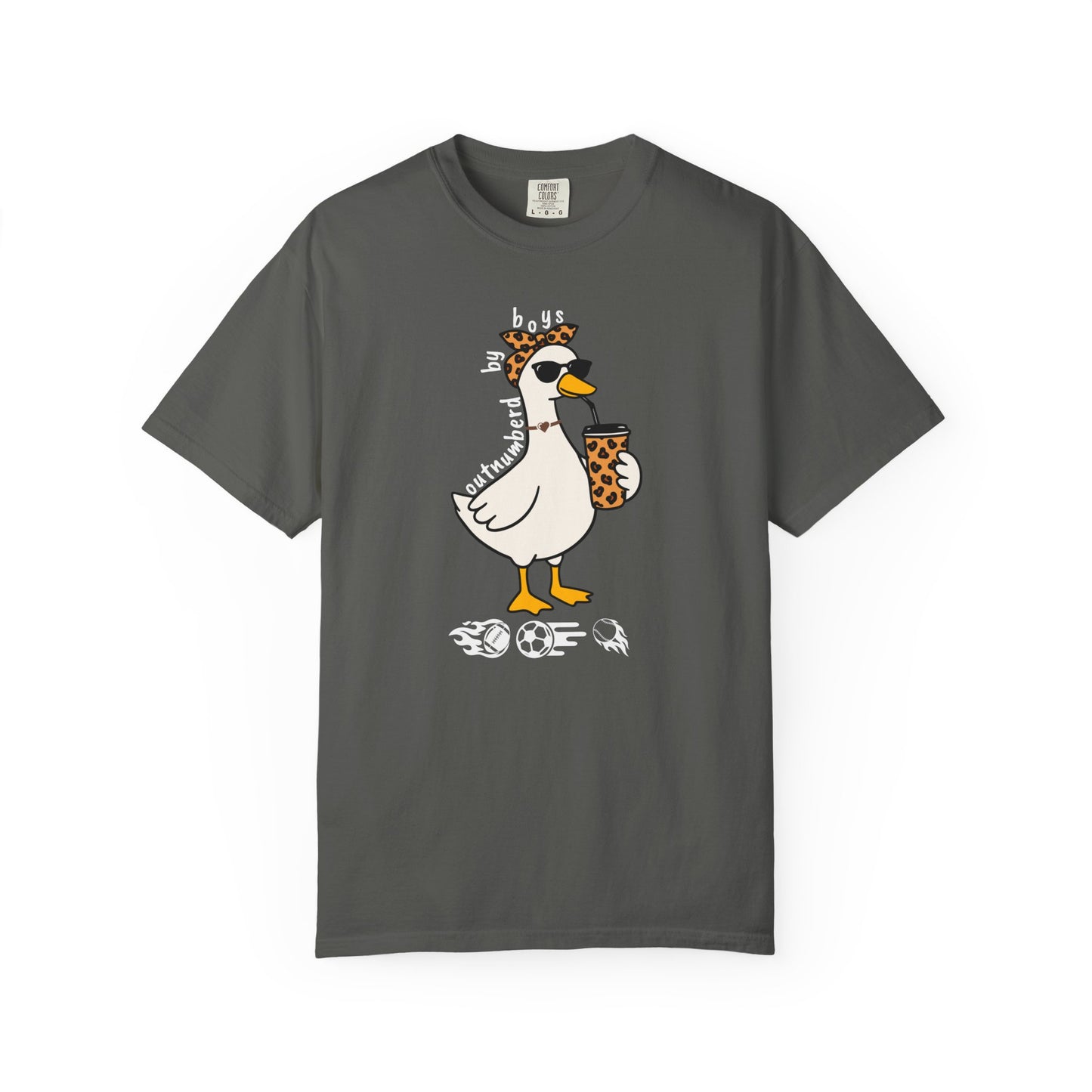 Comfort Colors funny boy mom goose shirt in pepper — garment dyed graphic tee
