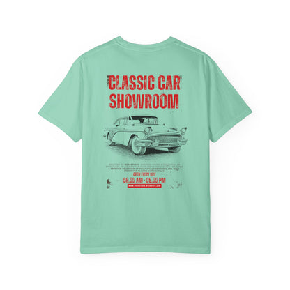 Classic Car Showroom Graphic T-Shirt — 'Old Boy Toy' Vintage Car Tee