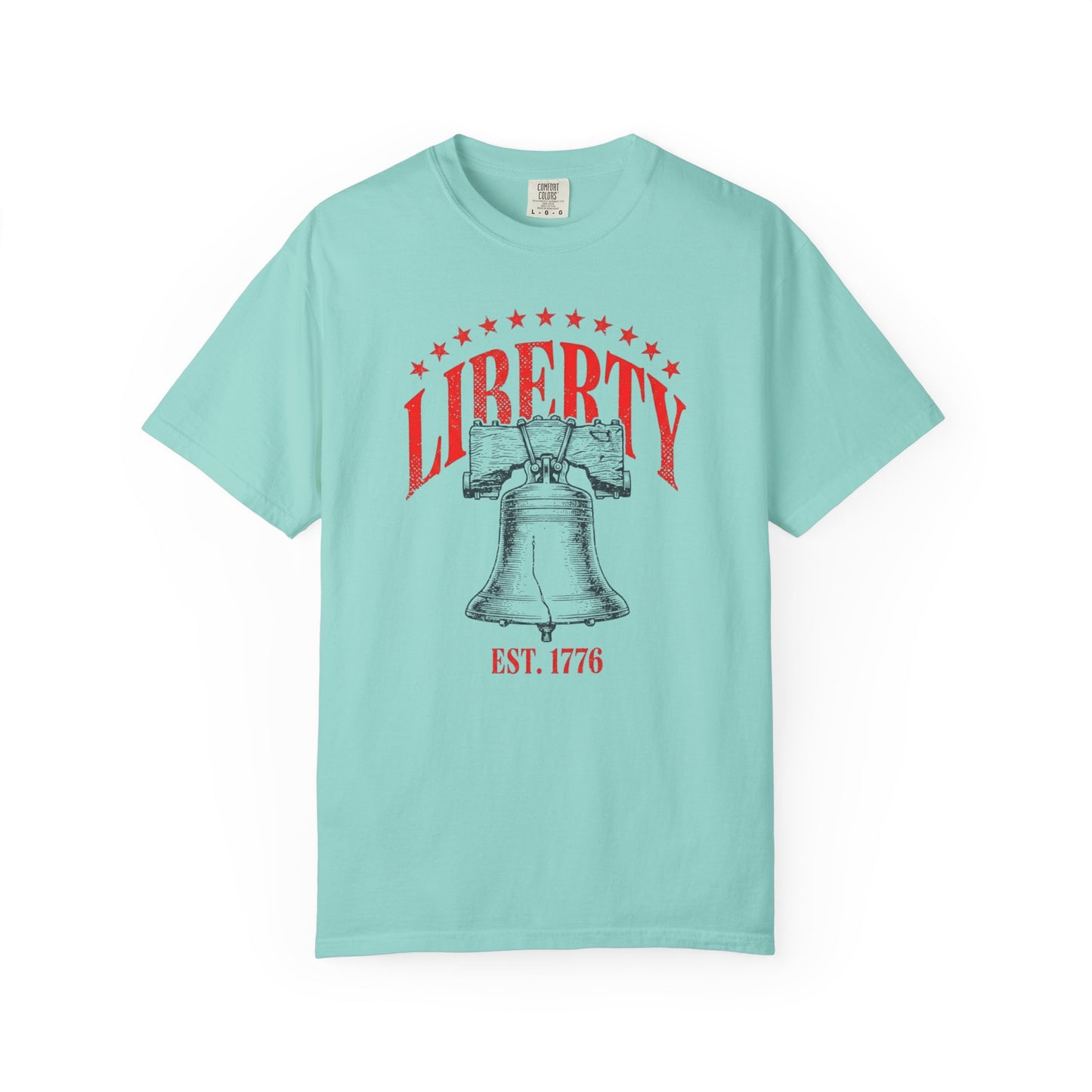 Liberty Bell T-Shirt EST. 1776 in Chalky Mint — vintage garment-dyed patriotic tee