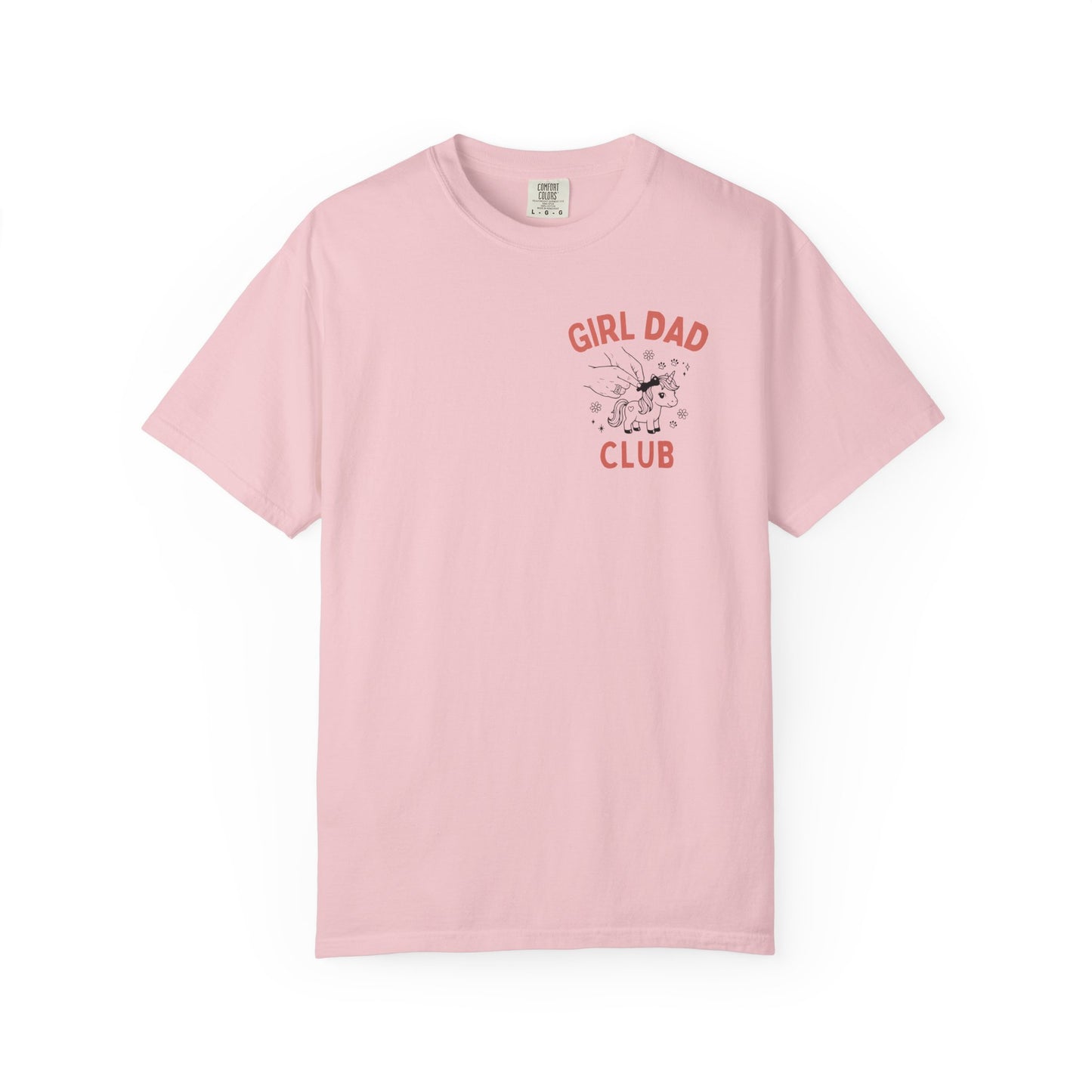 Girl Dad Club blossom t-shirt with graphic print on a plain background